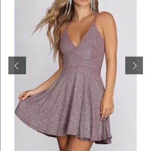 Short Purple Glitter Dress w/ Lace Back